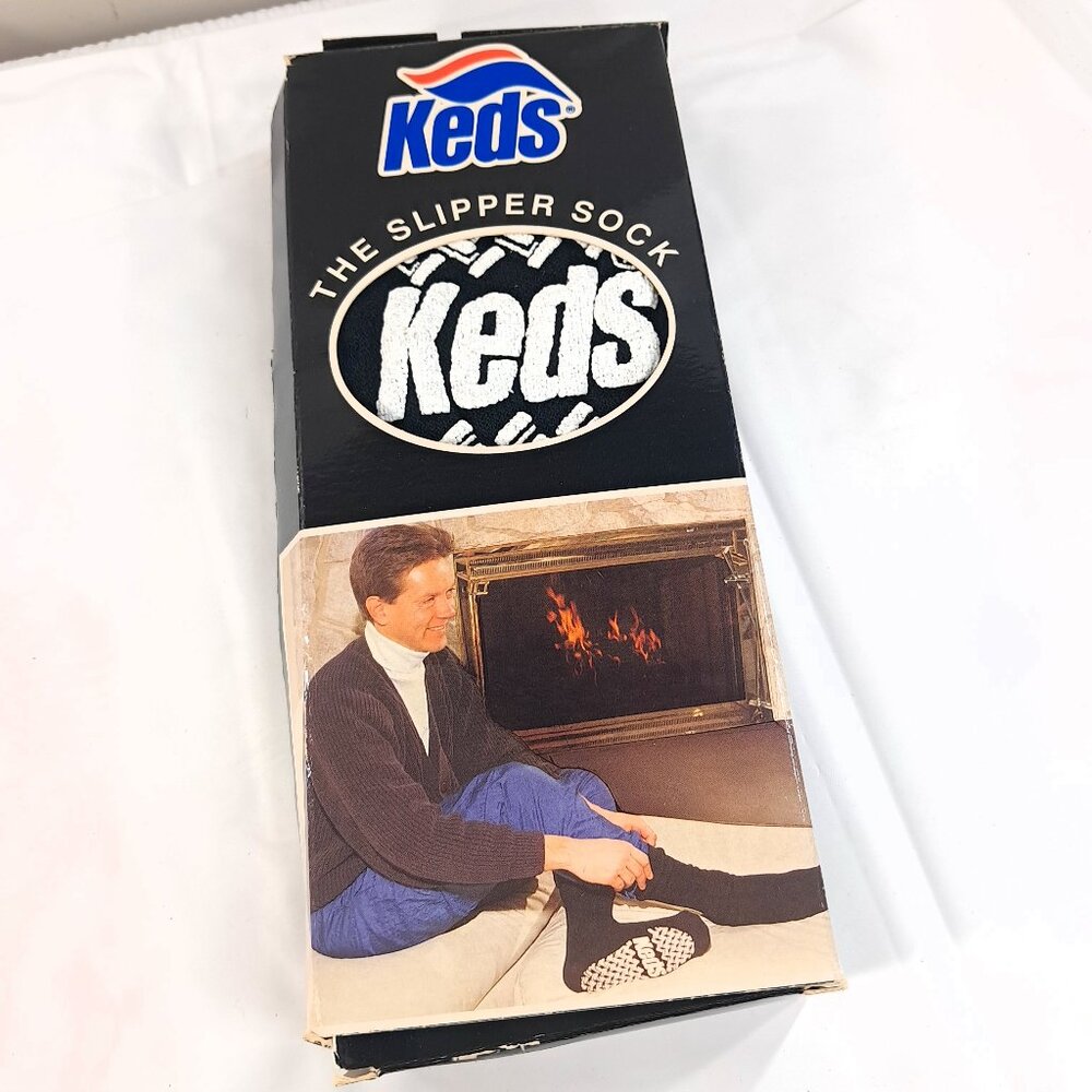 Vintage‎ New Keds Slipper Socks mens one size black gripper adult women men's